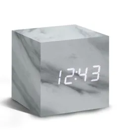 Gingko Cube Click Clock Wekker - Marmer/LED Wit