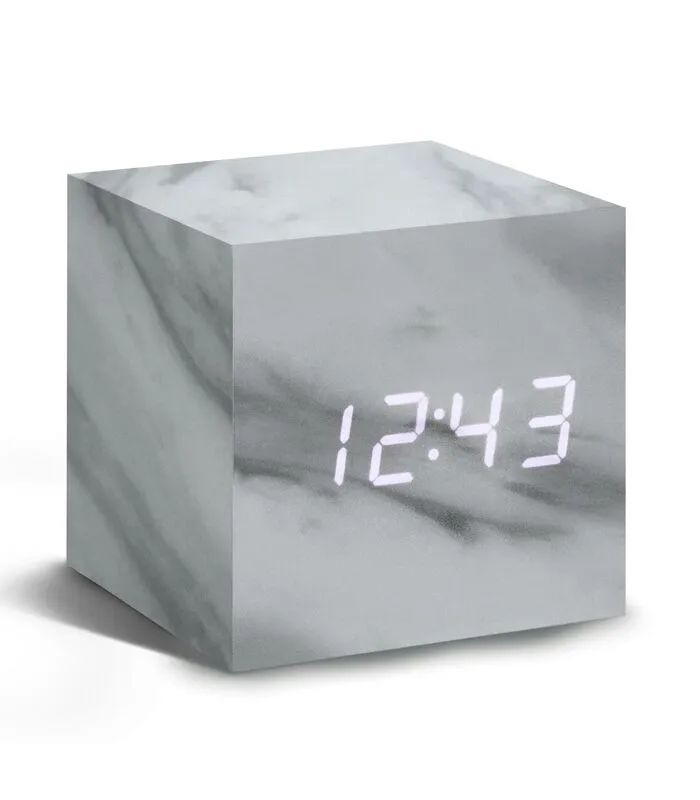 Gingko Cube Click Clock Wekker - Marmer/LED Wit 3 Gingko Cube Click Clock Wekker - Marmer/LED Wit