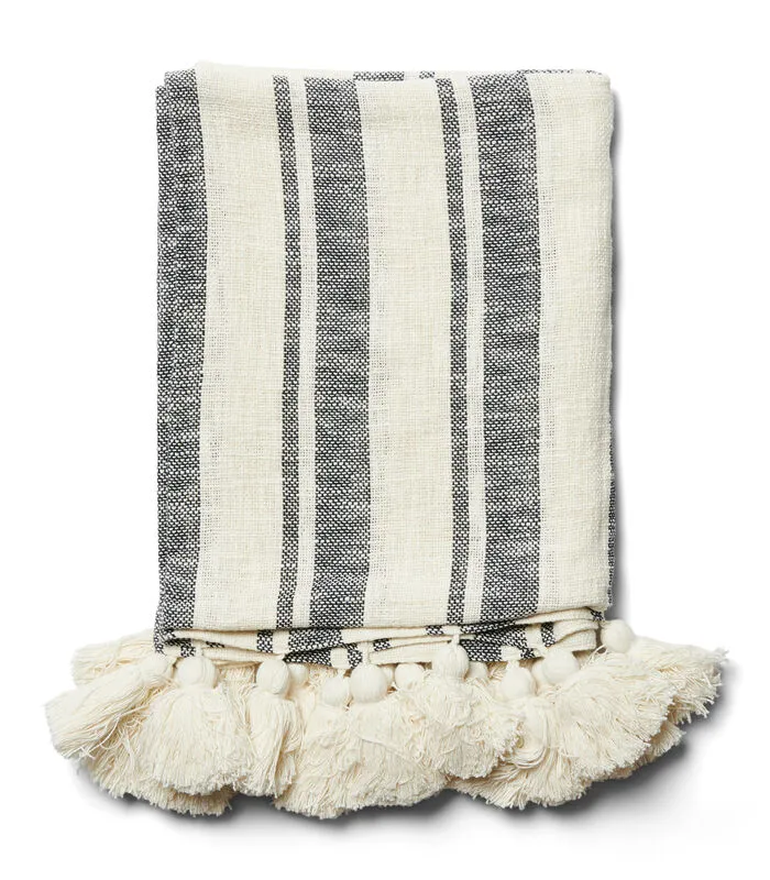 Rivièra Maison Plaid, Zomer Deken Streep En Kwastjes - Honesta - Wit - 170x130 CM 3 Rivièra Maison Plaid, Zomer Deken Streep En Kwastjes - Honesta - Wit - 170x130 CM