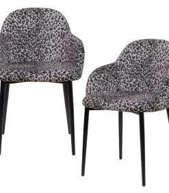 WOOOD Noortje Eetkamerstoel - Polyester - Panterprint - Set Van 2