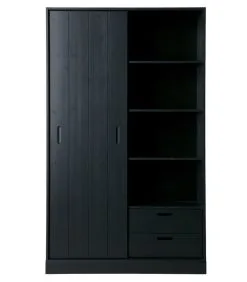 WOOOD Move Schuifdeurkast - Grenen - Zwart - 200x120x42