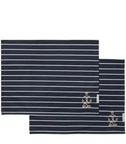 Rivièra Maison Placemats Set Katoen, Streep Met Anker - Classic Anchor - Donkerblauw - 2 Stuks