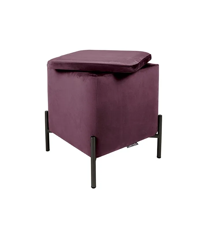 Leitmotiv Poef Snog - Velvet Donkerpaars, Mat Zwarte Poten - 45x45x47cm 3 Leitmotiv Poef Snog - Velvet Donkerpaars, Mat Zwarte Poten - 45x45x47cm