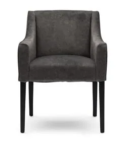 Rivièra Maison Eetkamerstoel Met Armleuning, Zwarte Poten - Savile Row Dining Armchair - Berkshire - Elephant Grijs - 1 Stuk