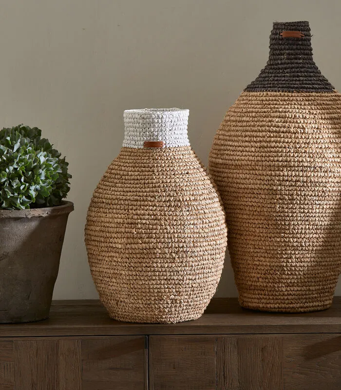 Rivièra Maison Rieten Vaas Droogbloemen, Ovaal Met Wit Detail - Sisal - Bruin / Wit 4 Rivièra Maison Rieten Vaas Droogbloemen, Ovaal Met Wit Detail - Sisal - Bruin / Wit - Image 2