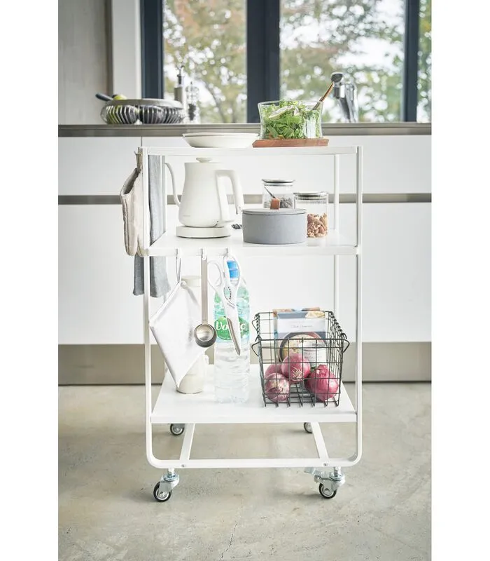 Yamazaki 3-tiered Kitchen Wagon - Tower - White 5 Yamazaki 3-tiered Kitchen Wagon - Tower - White - Image 3