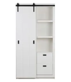 VTwonen Slide Kast Barn - Bezaagd Grenen - Wit - 230x122x37