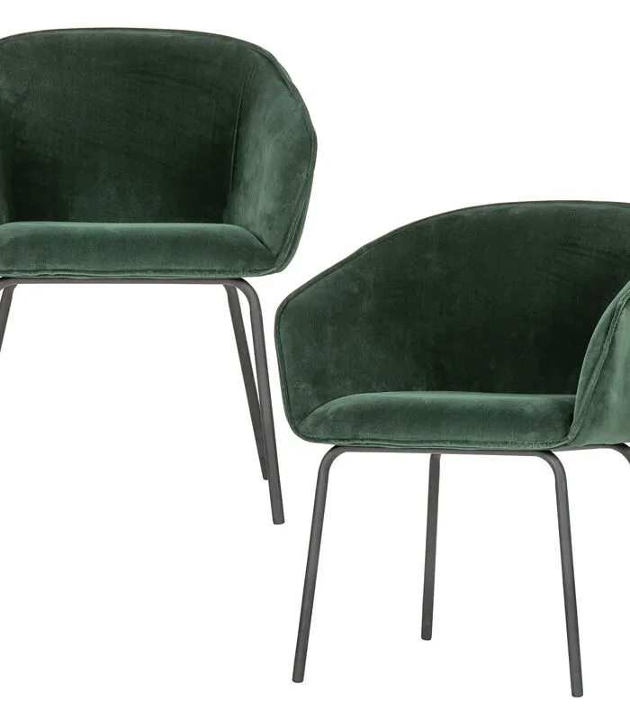 WOOOD Sien Eetkamerstoel - Velvet - Groen - Set Van 2 3 WOOOD Sien Eetkamerstoel - Velvet - Groen - Set Van 2