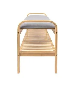 Leitmotiv Bank Arch - Bamboe Met Grijze Stof - 90x33x50cm -Meubilair Geschäft 3a1354672d0e40879ca121e63199485c