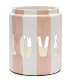 Rivièra Maison Windlicht Porselein Gesptreept Met Tekst - Love - Roze/ Wit
