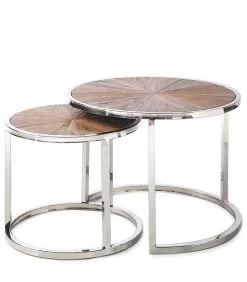 Rivièra Maison Bijzettafel Rond - Greenwich Table - Set Van 2 Stuks - Zilver