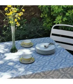 Fleur De Soleil Blauw Met Pompadour Gecoat Tafelkleed