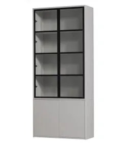 VTwonen 4-Deurs Vitrinekast Basic - Grenen - Mist - 230x101x40
