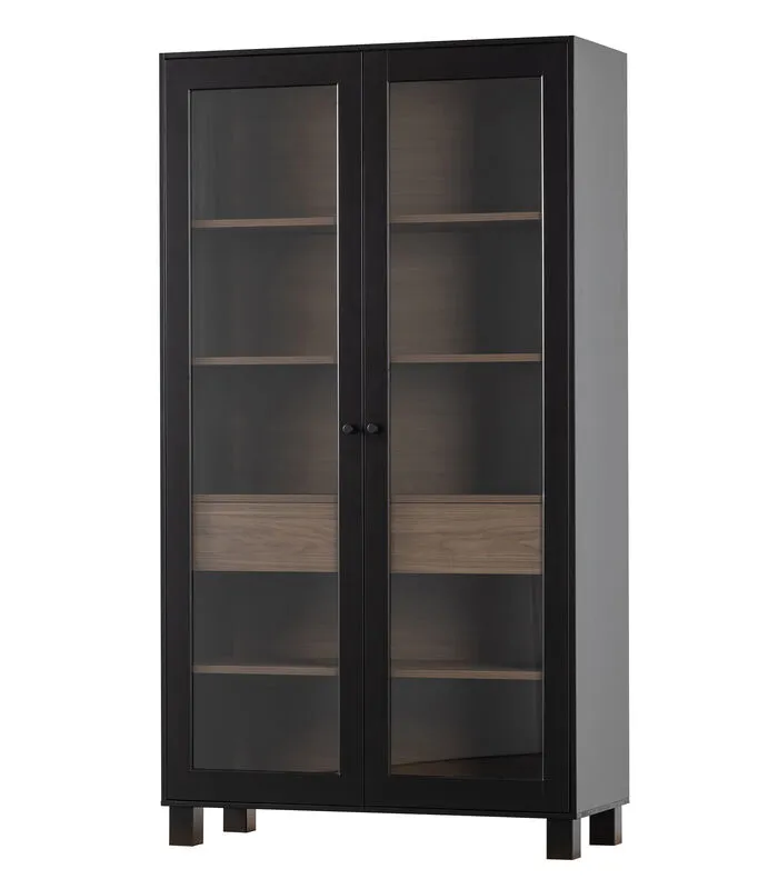 WOOOD Goos 2-deurs Vitrinekast - Grenen - Zwart/Walnoot - 200x110x44 3 WOOOD Goos 2-deurs Vitrinekast - Grenen - Zwart/Walnoot - 200x110x44