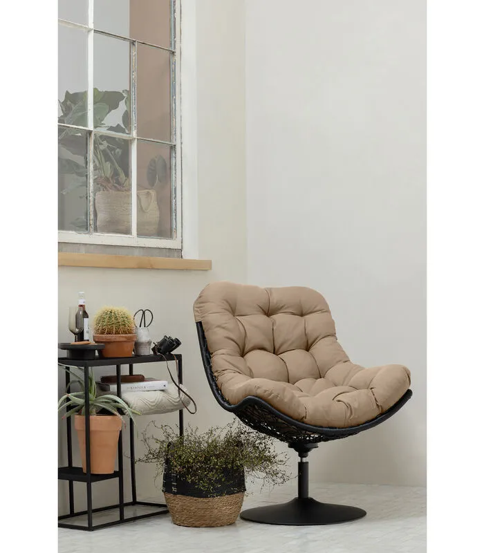 WOOOD Exclusive Draaifauteuil Buiten Vive - Rattan - Zand/Zwart - 37x63x46 4 WOOOD Exclusive Draaifauteuil Buiten Vive - Rattan - Zand/Zwart - 37x63x46 - Image 2