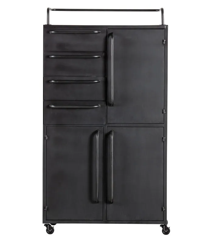 BePureHome Black Beauty Kast Op Wielen - Metaal - Zwart - 144x75x39 3 BePureHome Black Beauty Kast Op Wielen - Metaal - Zwart - 144x75x39