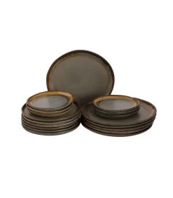 Palmer Bordenset David Mucky Stoneware 18-delig Bruin Groen