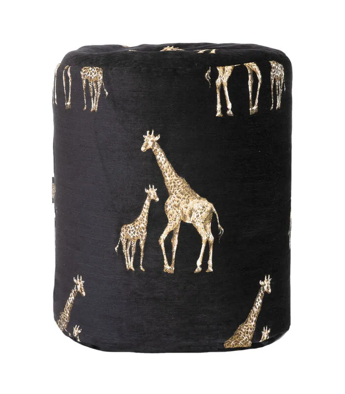 MX HOME Poef Met Goud Geborduurde Giraffen 3 MX HOME Poef Met Goud Geborduurde Giraffen