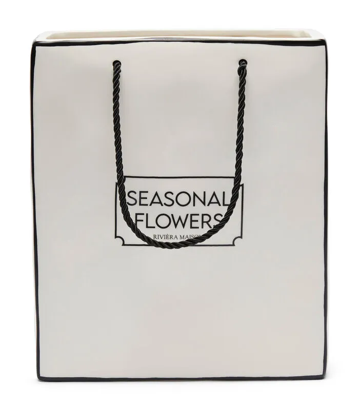 Rivièra Maison Vaas Keramiek, Bloemenvaas In Vorm Van Tas - Seasonal Flowers - Wit 3 Rivièra Maison Vaas Keramiek, Bloemenvaas In Vorm Van Tas - Seasonal Flowers - Wit