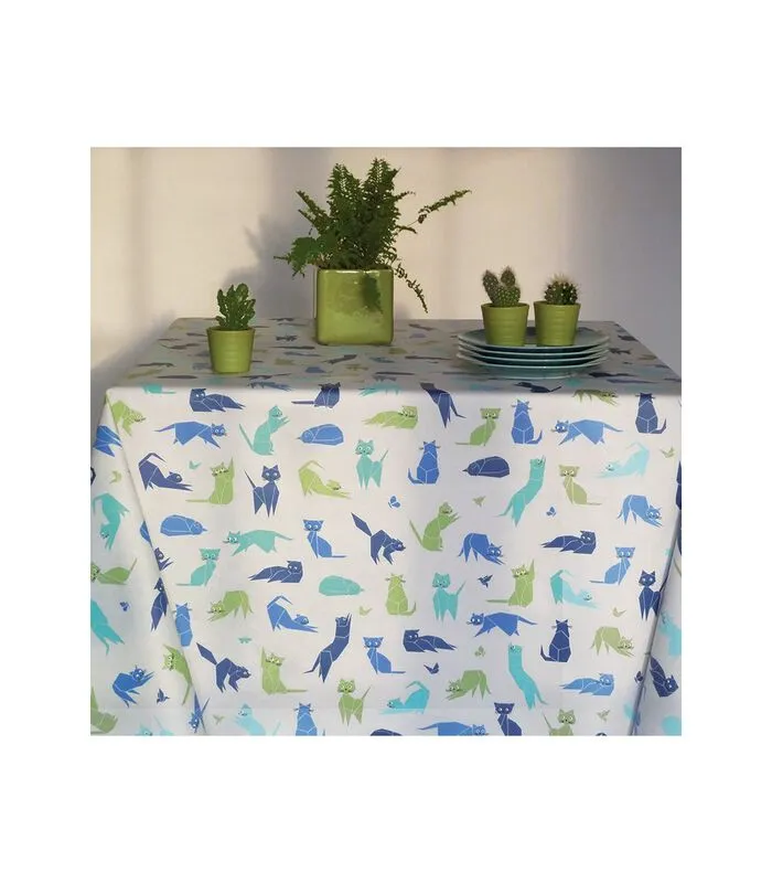 Fleur De Soleil Gecoat Tafelkleed Blauwe Katten 4 Fleur De Soleil Gecoat Tafelkleed Blauwe Katten - Image 2