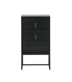 WOOOD Zola Nachtkastje Incl. Lade En Deur - Grenen - Zwart - 74x40x35