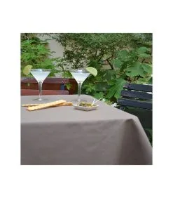 Fleur De Soleil Effen Taupe Rond Of Ovaal Gecoat Tafelkleed