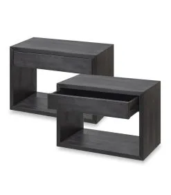 WOODEK 2 X Zwevend Nachtkastje HUGO Met Brede Lade In Berkenhout