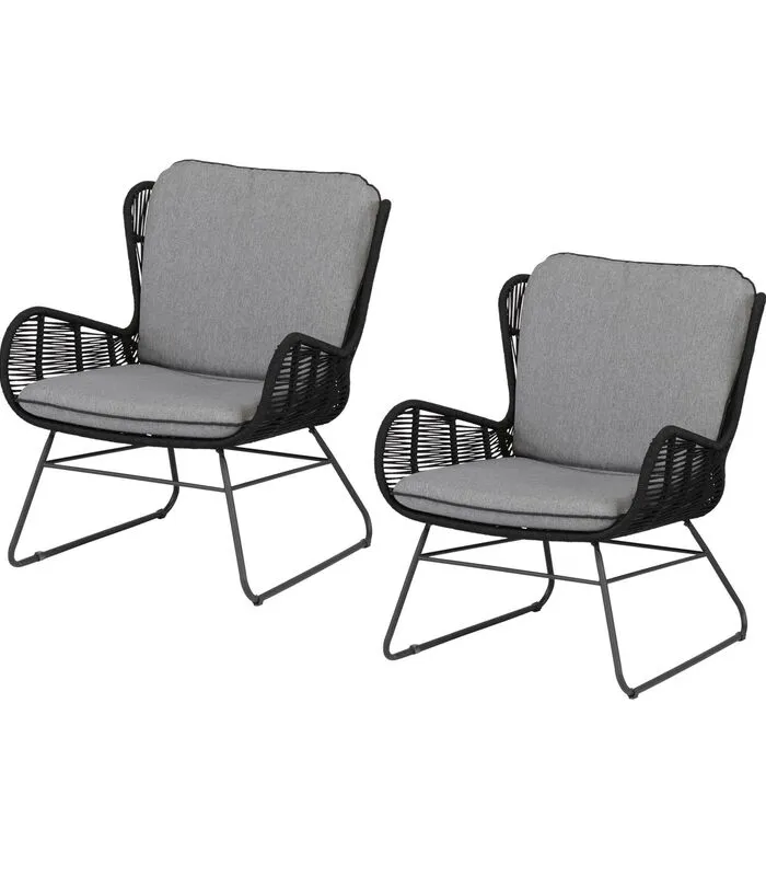 Exotan Loungestoel Outdoor Grace - Staal/Touw - Antraciet - Set Van 2 3 Exotan Loungestoel Outdoor Grace - Staal/Touw - Antraciet - Set Van 2