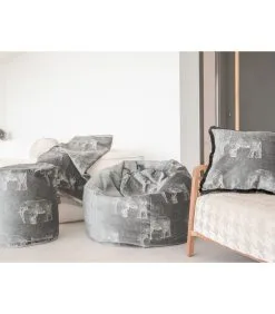 MX HOME Poef Met Grijze Geborduurde Olifanten -Meubilair Geschäft 8aeb778520024550be0b929cdf38cd7a