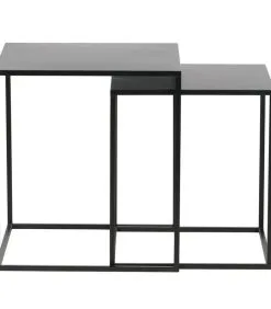 WOOOD Ziva Bijzettafels - Metaal - Zwart - Set Van 2