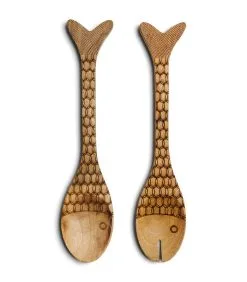 Rivièra Maison Saladebestek 2-Delig, Opscheplepels Vis - Classic Fish - Bruin