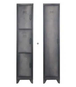 WOOOD Cas Lockerkast 3-Deurs En 1-Deurs - Metaal - Zwart - Set Van 2