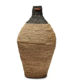 Rivièra Maison Hoge Rieten Vaas Droogbloemen, Ovaal Zwart - Sisal - Bruin /Zwart