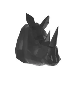 PRESENT TIME Wandhanger Origami Rhino - Polyresin Mat Zwart - 21x29,5x27,5cm