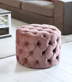 Rivièra Maison Riviera Maison Poef Rond Velvet 55 Cm - Opera Voetenbankje - Roze -Meubilair Geschäft b7b655ea25ba4f40a218869c098d8c40