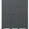 WOOOD Dennis 3-Deurs Kast - Grenen/Leer - Staal Grijs - 202x158x55 -Meubilair Geschäft b88512464dd54d4a88addb56f611c99e