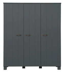 WOOOD Dennis 3-Deurs Kast - Grenen/Leer - Staal Grijs - 202x158x55