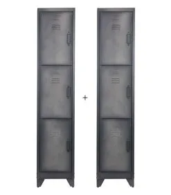 WOOOD Cas Lockerkast 3-Deurs - Metaal - Zwart - Set Van 2