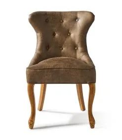 Rivièra Maison Eetkamerstoel Met Houten Poten, Gecapitonneerde Rugleuning - George Dining Chair - Pellini Leer - Coffee Bruin - 1 Stuk