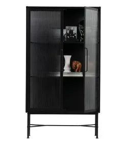 WOOOD Zion Vitrinekast Met Ribglas - Metaal - Zwart - 150x85x38 -Meubilair Geschäft c277e0bf1e7f406da1b8275b87a06198