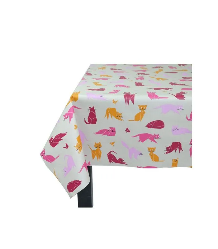 Fleur De Soleil Gecoat Tafelkleed Roze Katten 3 Fleur De Soleil Gecoat Tafelkleed Roze Katten