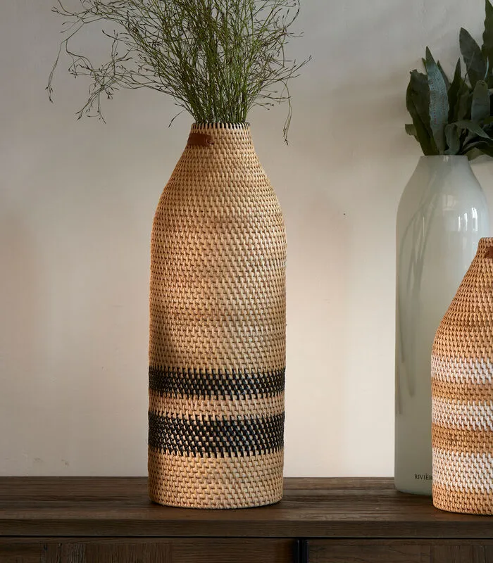 Rivièra Maison Rieten Vaas Droogbloemen, Met Strepen - Crystal Bay - Bruin / Wit 4 Rivièra Maison Rieten Vaas Droogbloemen, Met Strepen - Crystal Bay - Bruin / Wit - Image 2