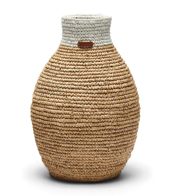 Rivièra Maison Rieten Vaas Droogbloemen, Ovaal Met Wit Detail - Sisal - Bruin / Wit 3 Rivièra Maison Rieten Vaas Droogbloemen, Ovaal Met Wit Detail - Sisal - Bruin / Wit