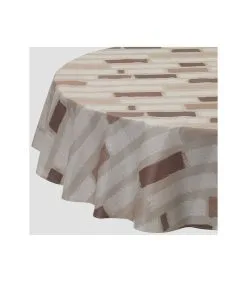Fleur De Soleil Rond Of Ovaal Gecoat Tafelkleed Stripe Patch Taupe