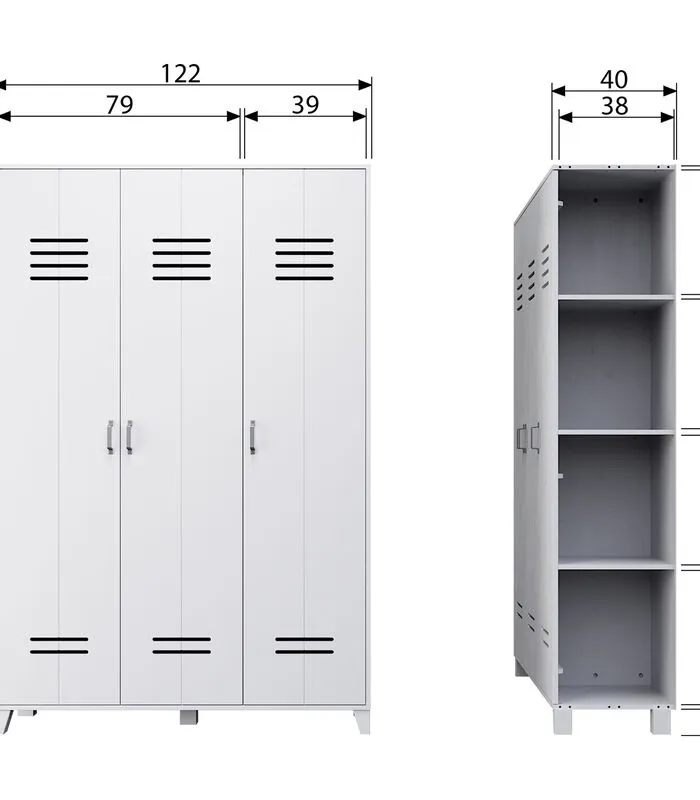 VTwonen Opberggigant Vt Locker 3-Deurs - Grenen - Wit - 186x123x40 5 VTwonen Opberggigant Vt Locker 3-Deurs - Grenen - Wit - 186x123x40 - Image 3