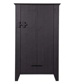 WOOOD Gijs Boerenkast - Grenen Bezaagd - Zwart - 142x85x38