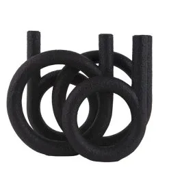 PRESENT TIME Kandelaar Rings - Polyresin - Zwart - 38x14,5x30cm