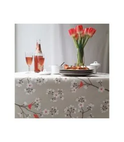Fleur De Soleil Gecoat Tafelkleed Cherry Taupe/koraal