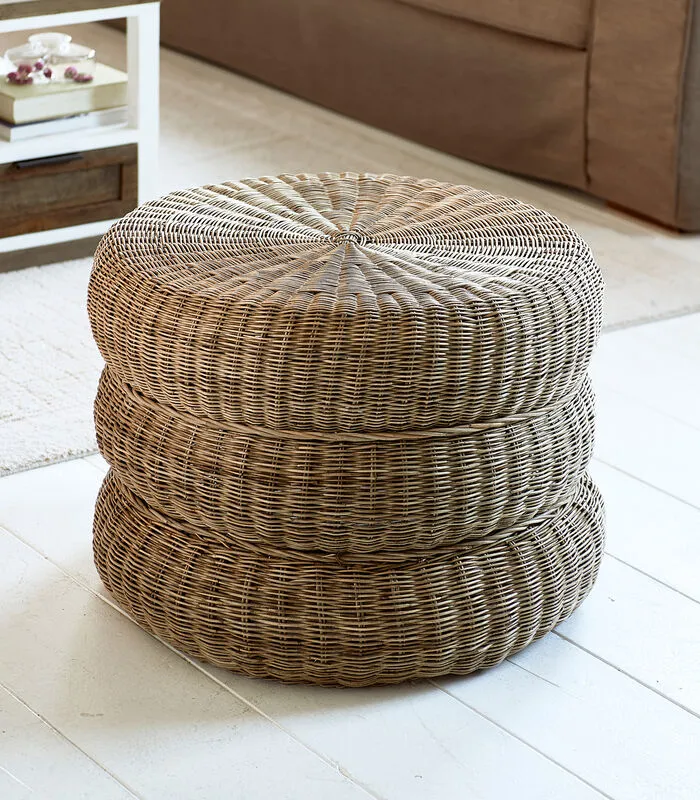 Rivièra Maison Riviera Maison Poef Rond - Rustic Rattan Macaron Voetenbankje - Bruin 4 Rivièra Maison Riviera Maison Poef Rond - Rustic Rattan Macaron Voetenbankje - Bruin - Image 2