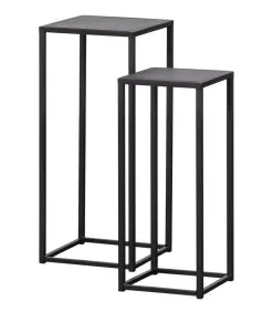 WOOOD Saul Plantentafels - Metaal - Zwart - Set Van 2